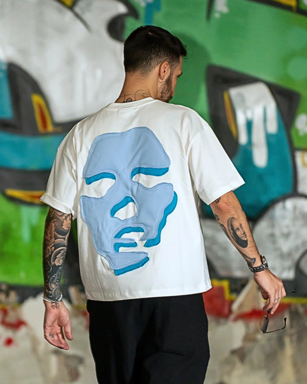 Face T-shirt / White / Blue & Turchese