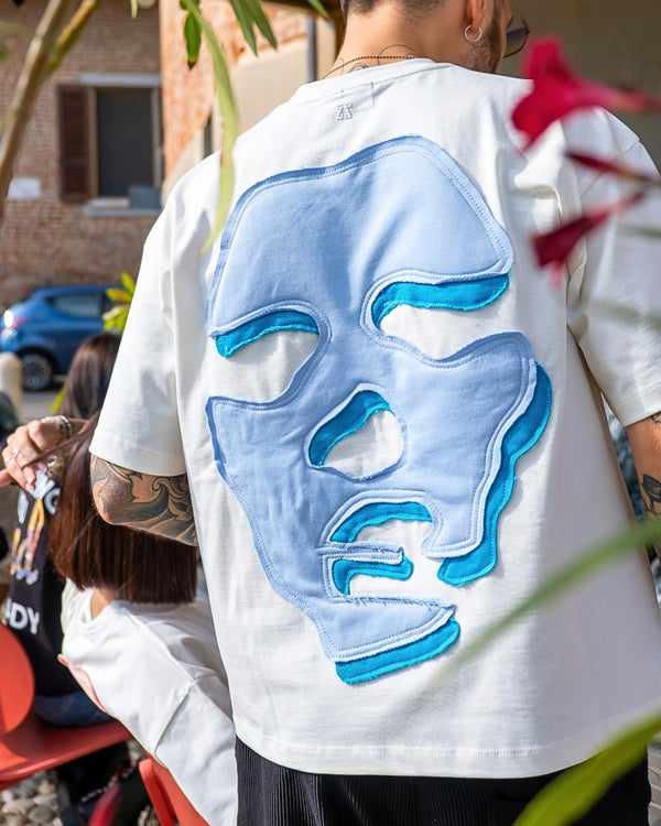 Face T-shirt / White / Blue & Turchese